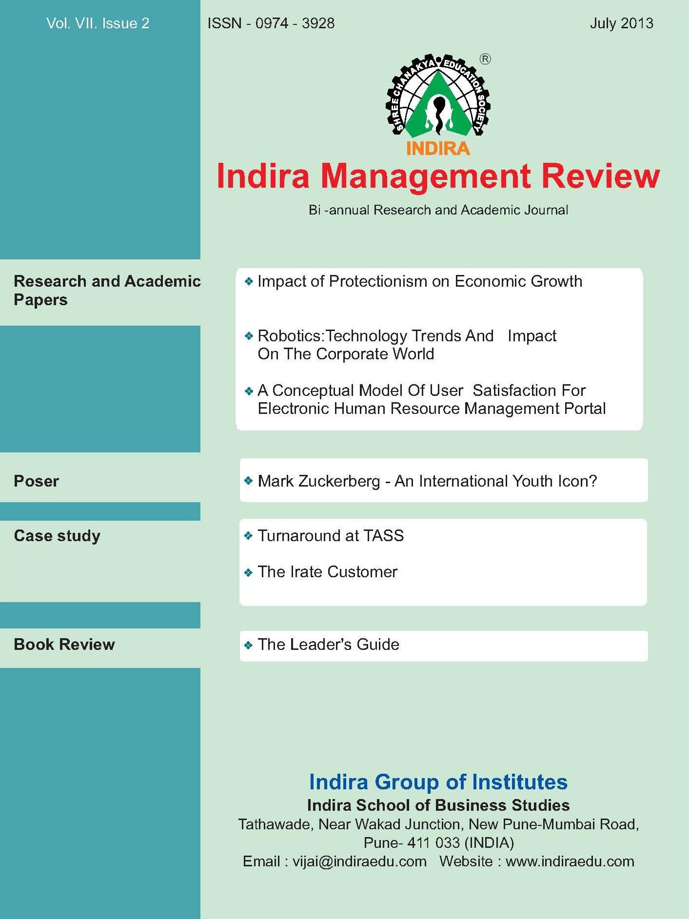 Indira Group Of Institutes (IGI) - Publication Indira Management Review
